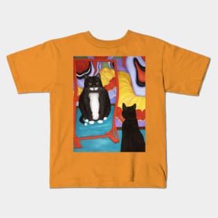 Tuxedo Cat and Fun House Mirror Kids T-Shirt